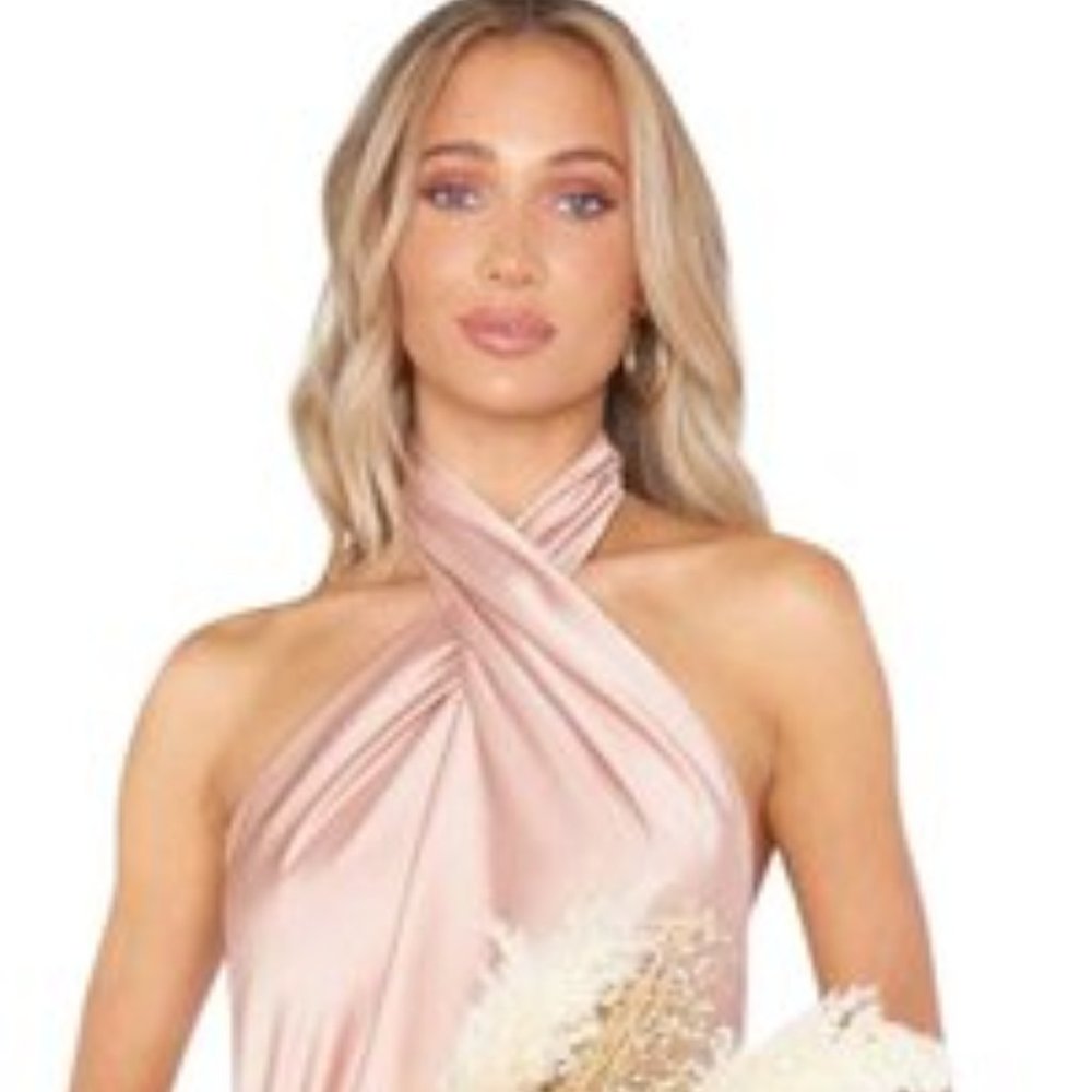 Show Me Your MUMU Jasmine Halter Maxi Dress - SMALL - Rose Gold Luxe Satin